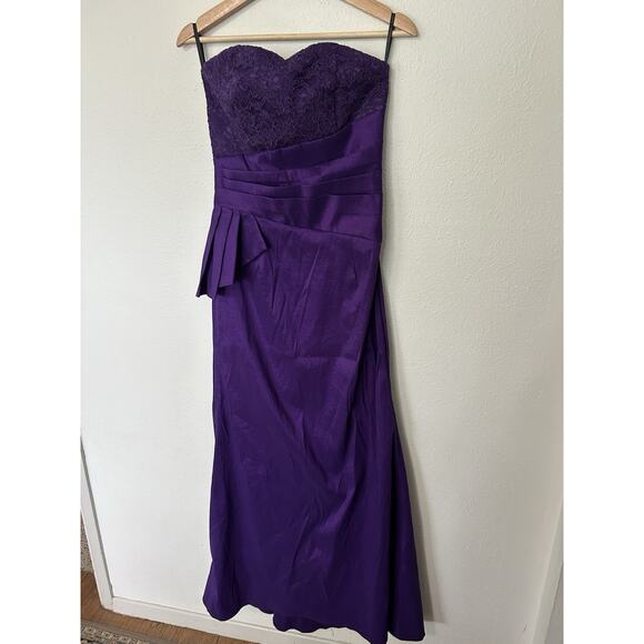 Vtg Jessica McClintock Strapless Prom Dress Size 10 Purple Satin Y2k 90s Lace - Picture 1 of 13